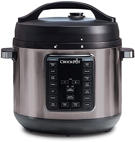 Eight quart black stainless pressure cooker