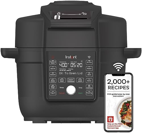 Pressure cooker and air fryer with wireless connectivity
