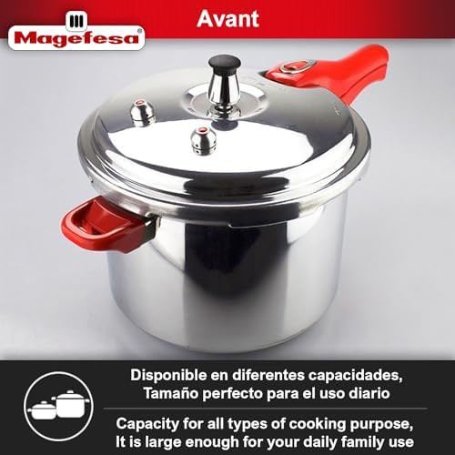 Aluminum stovetop pressure canner with red handle — photo 4