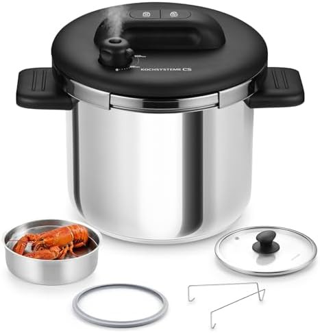 Stovetop pressure cooker with steamer rack