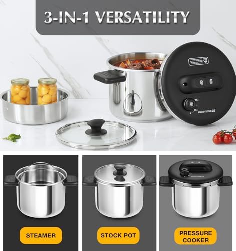Large stainless steel stovetop pressure cooker — photo 4