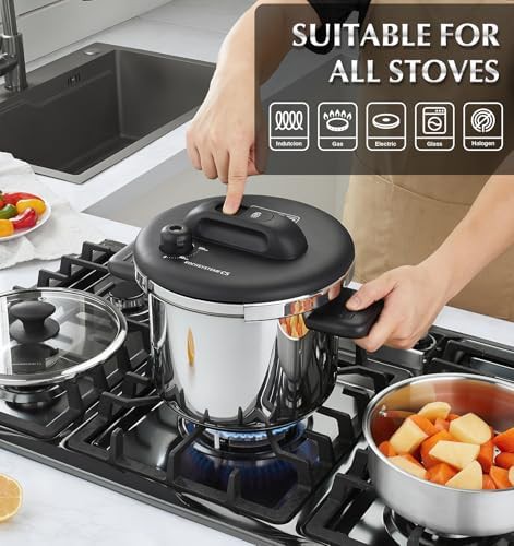 Large stainless steel stovetop pressure cooker — photo 5