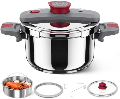 Stovetop pressure cooker with steamer basket